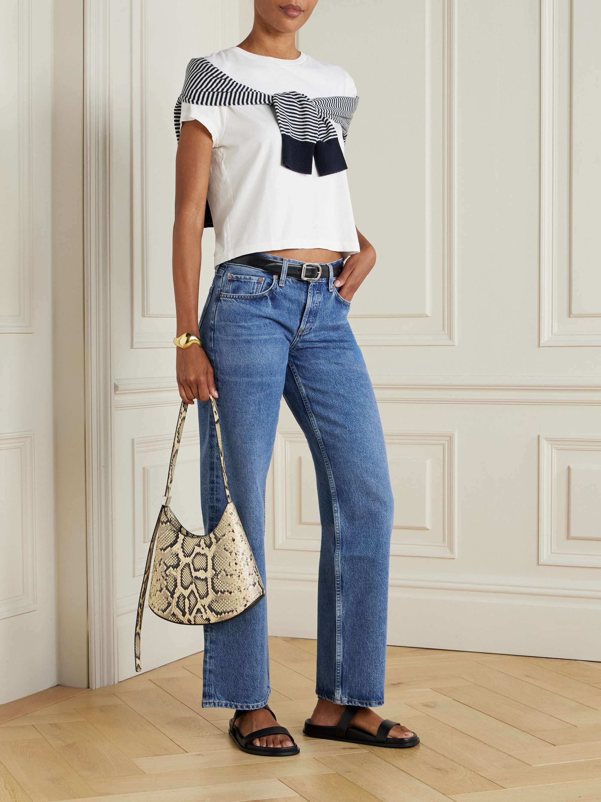 Low-Rise Loose Distressed Straight-Leg Jeans