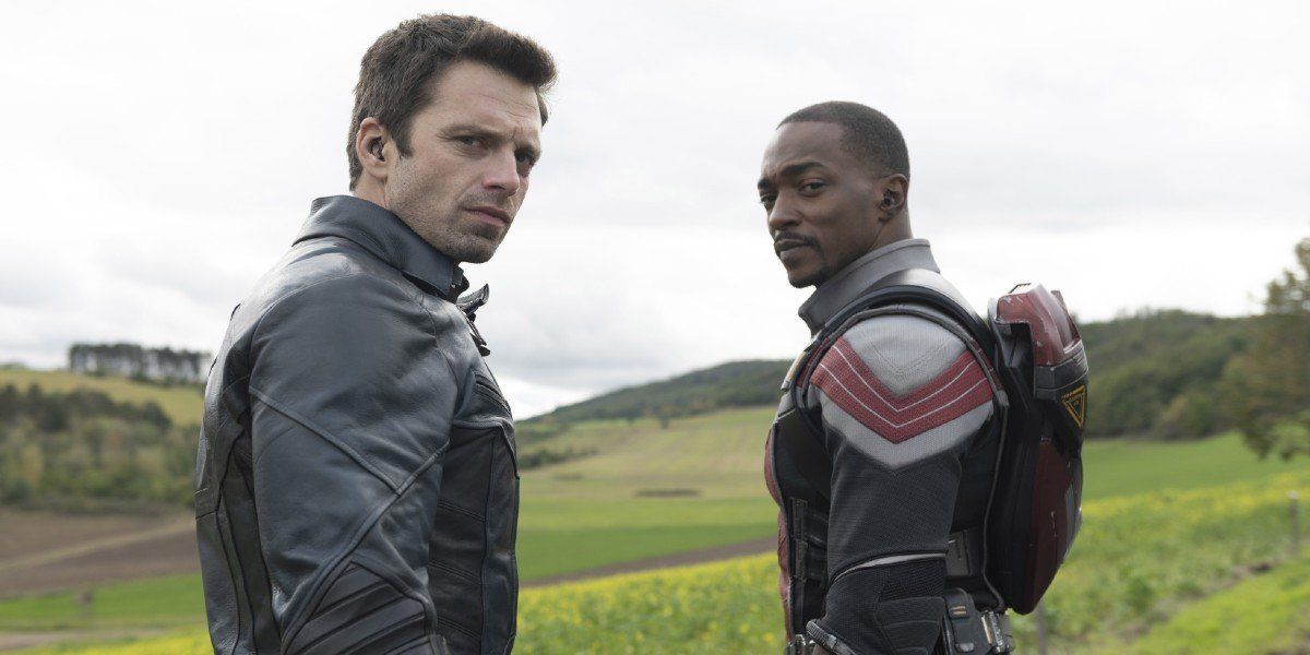 Bucky Barnes (Sebastian Stan) and Sam Wilson (Anthony Mackie) are unimpressed (2021)