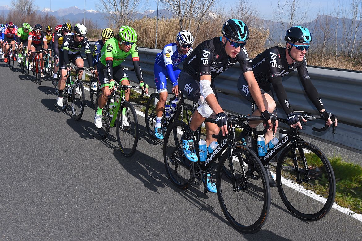 Team Sky's Gianni Moscon sporting bandages after a crash on stage 1