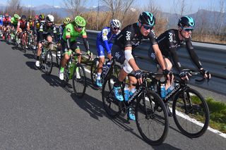 Team Sky's Gianni Moscon sporting bandages after a crash on stage 1