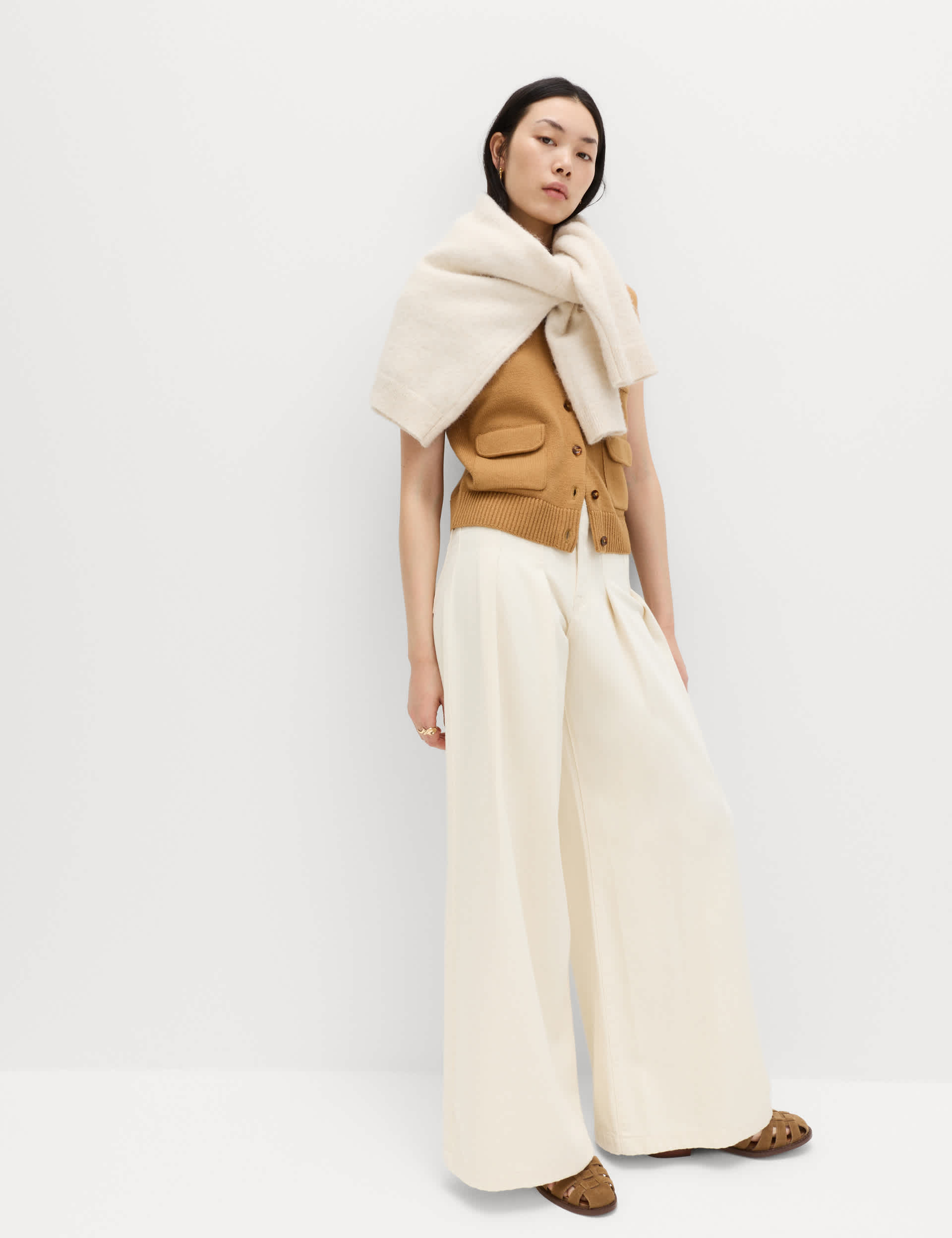 High Waisted Pleated Palazzo Jeans