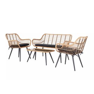 A four-piece bamboo-effect outdoor lounge set
