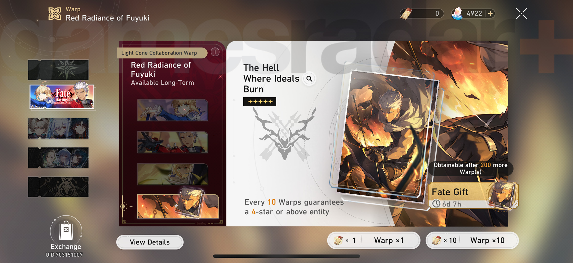 Honkai Star Rail banner schedule - Red Radiance of Fuyuki: The Hell Where Ideals Burn