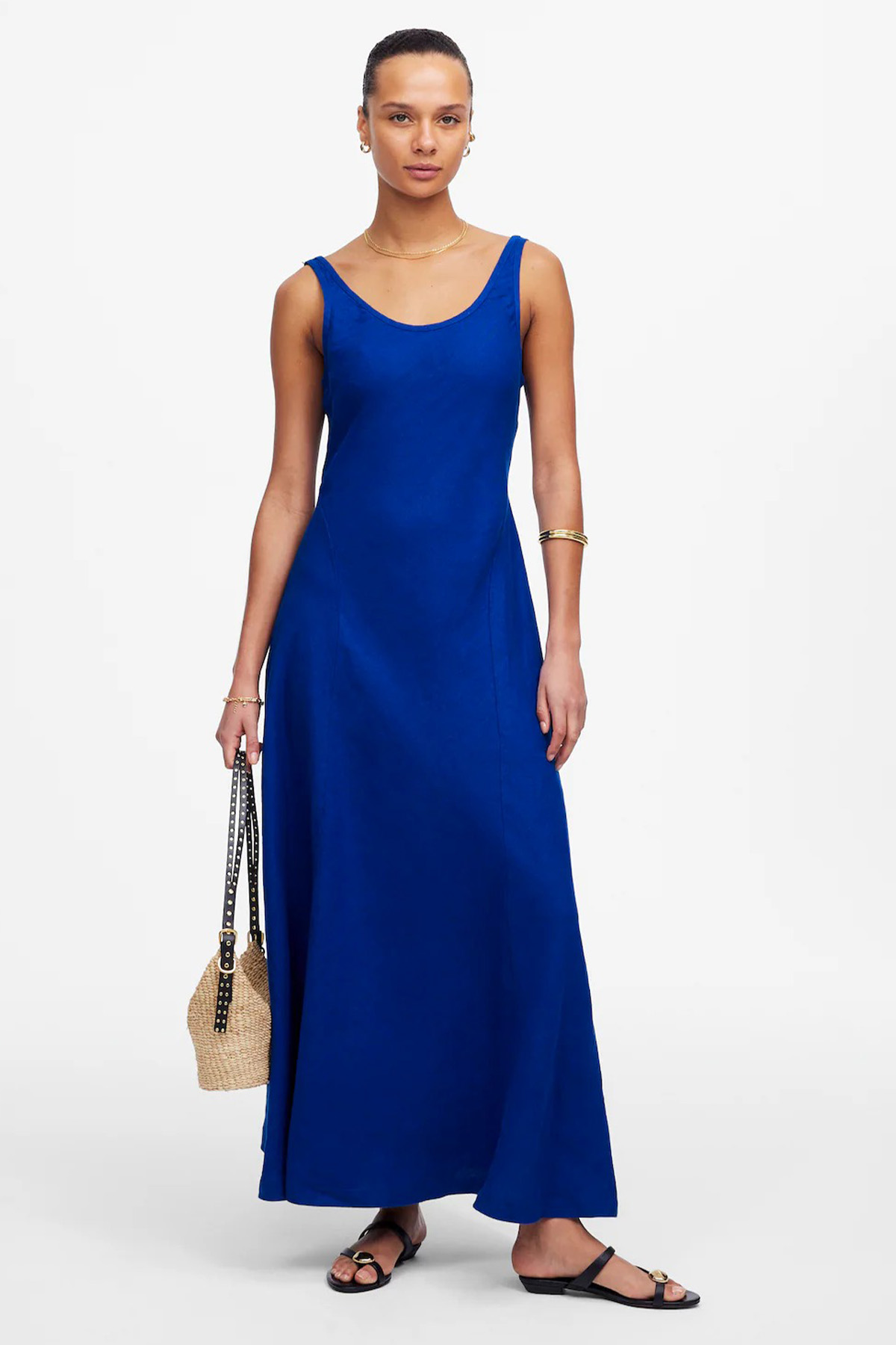 Scoopneck Sleeveless Midi Dress in 100% Linen