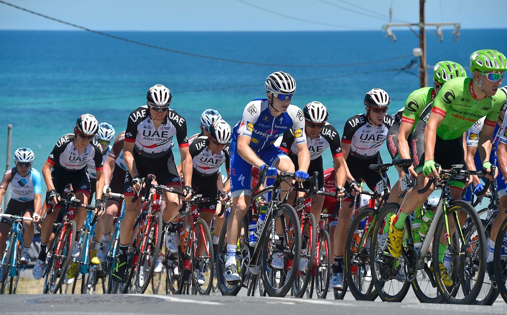 The peloton in action during stage 5 at the Tour Down Under