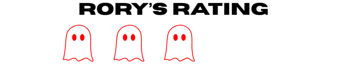 Scary rating with a ghost emoji in red
