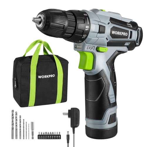 Workpro Cordless Drill Driver Kit, 12v Electric Screwdriver Driver Tool Kit, 3/8" Keyless Chuck, Charger and Storage Bag Included