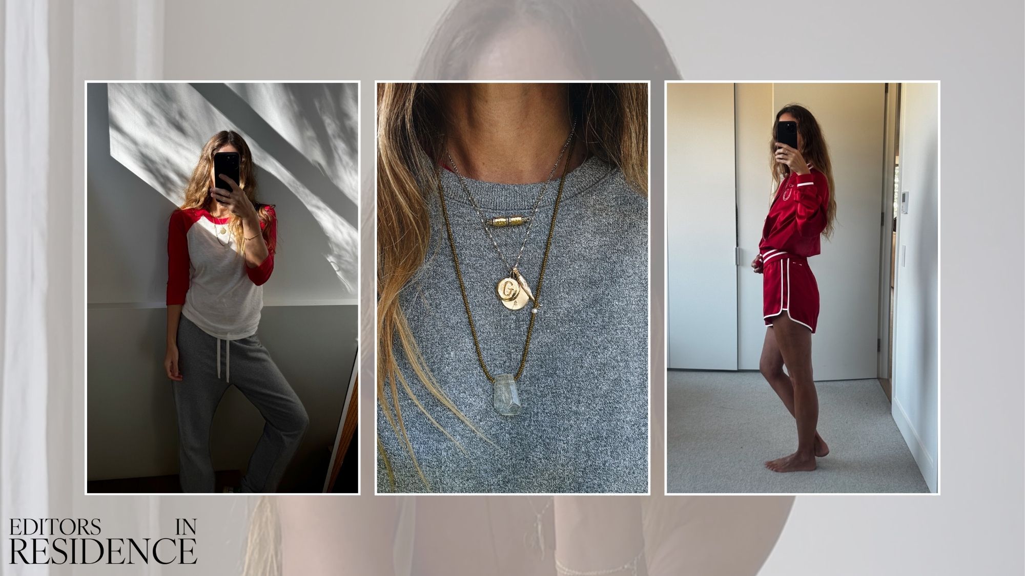 Woman wears khaki trench coat, white Tee, white jenas; woman wears black blazer, blacj trousers; woman wears lace top, red cardigan, blue jeans