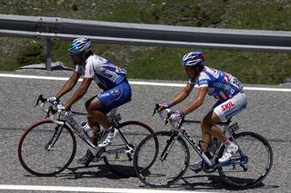 Danilo Napolitano (Team Katusha) and Kenny van Hummel (Skil-Shimano) climb to Andorra Arcalis on stage 7, finishing just inside the time cut.