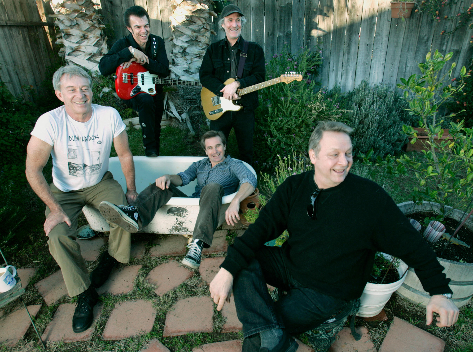 Pioneering San Diego punk rock band from the late 1970s, and into the 1980s, shown during rehearsal in Chula Vista, California, January 16, 2009. (from left) Jim Call, Chris Sullivan (in back), Joel Kmak (in tub), Chris Davies (in back with guitar and hat), and Gary Heffern.