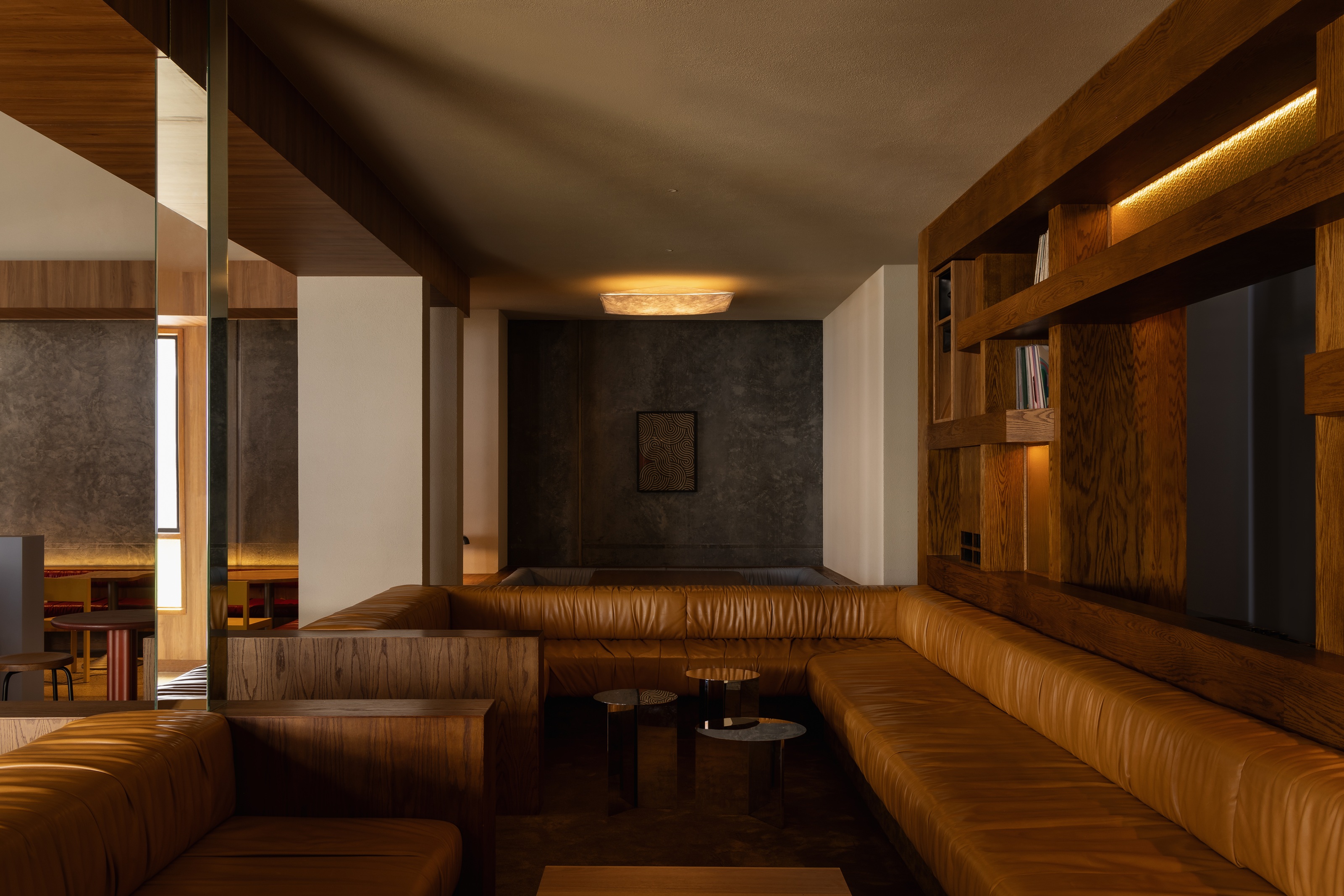 ruched leather low seating in a stylish bar design