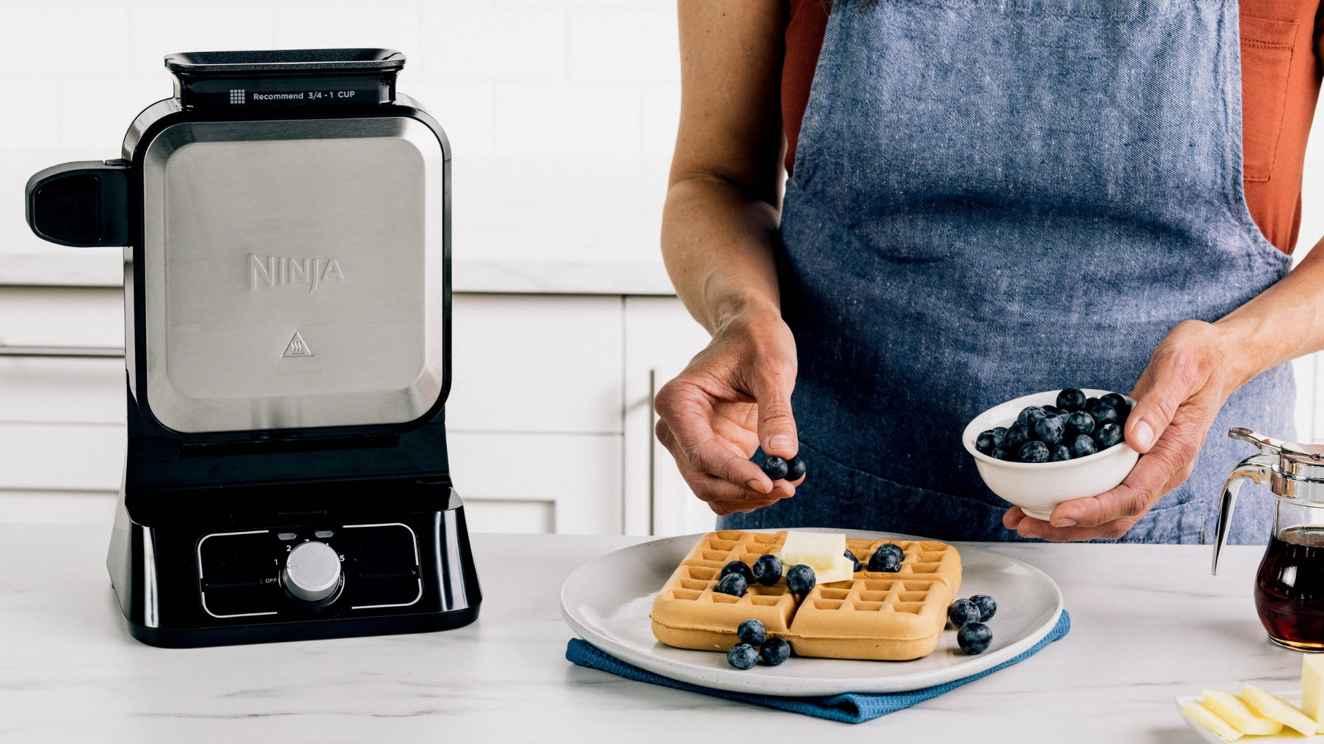 Ninja Waffle Maker on the counter making waffles