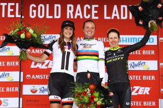 Lucinda Brand, Chantal Blaak and Amanda Spratt on the Amstel podium