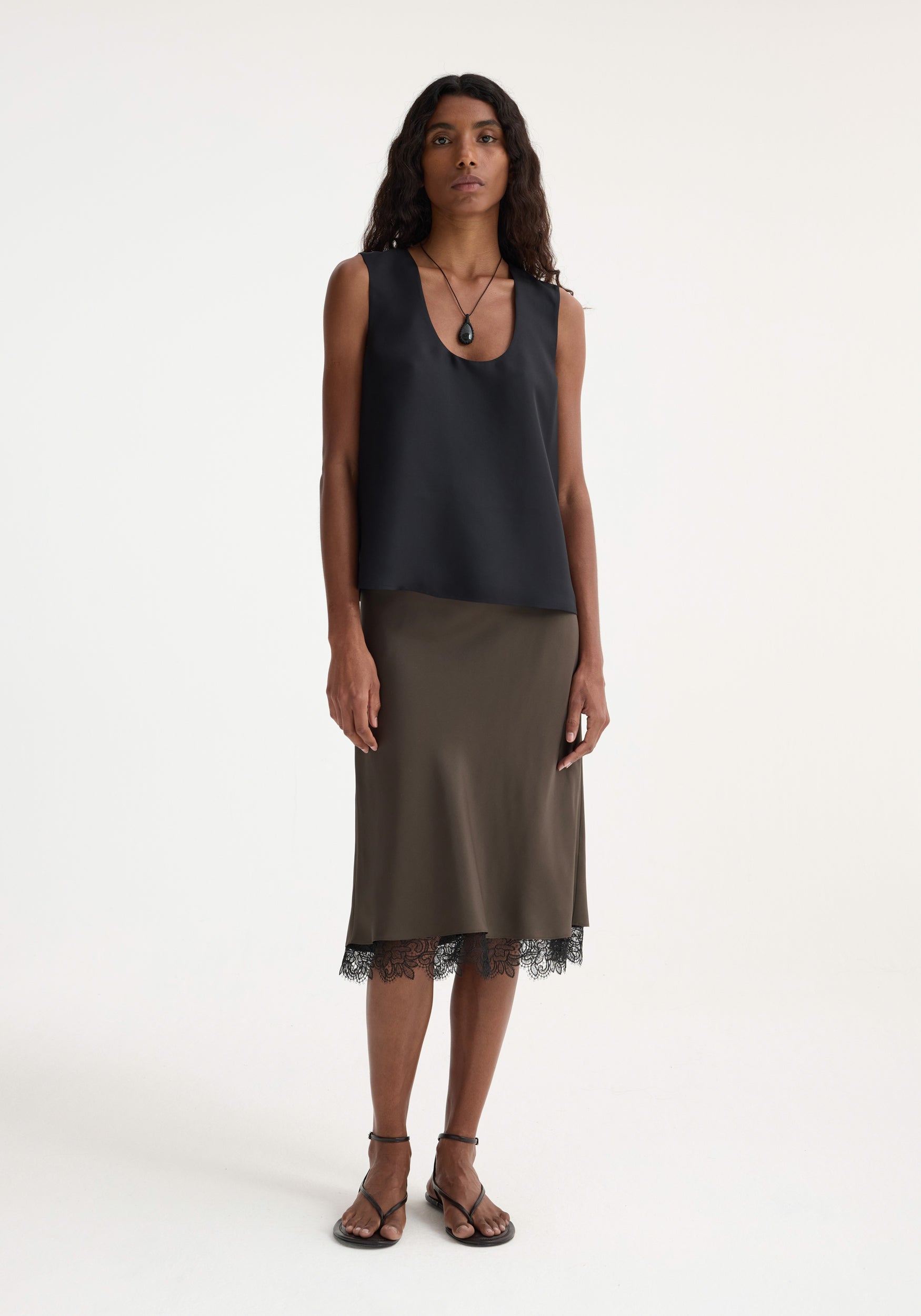 Lace-Trimmed Silk Skirt | Earth