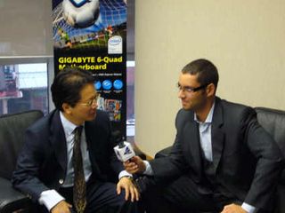 Tom's Hardware's Patrick Schmid interviewing David Chiang, General Manager, Channel Business at Gigabyte. The video interview will be available for download shortly.