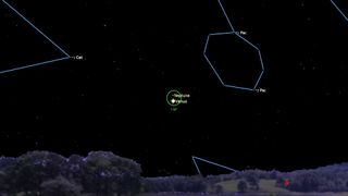 An illustration of the night sky on Feb. 14 showing the close approach of Venus and Neptune.