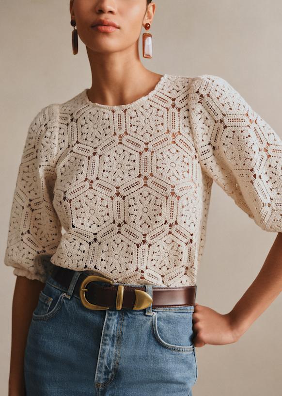 Rhita Blouse - Ecru Guipure Lace - Cotton - S&amp;eacute;zane