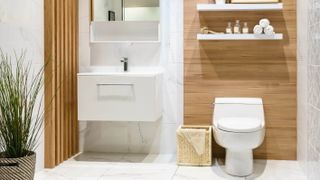 A modern bathroom with a toilet and sink