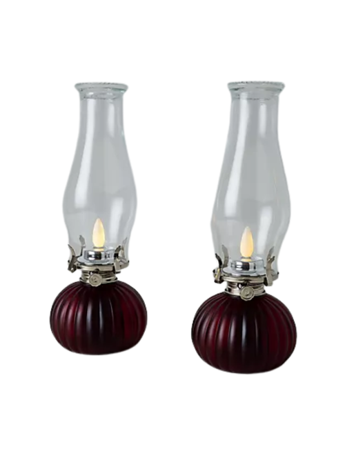 Faux Oil Lamps with Flame Dial, Set of 2 