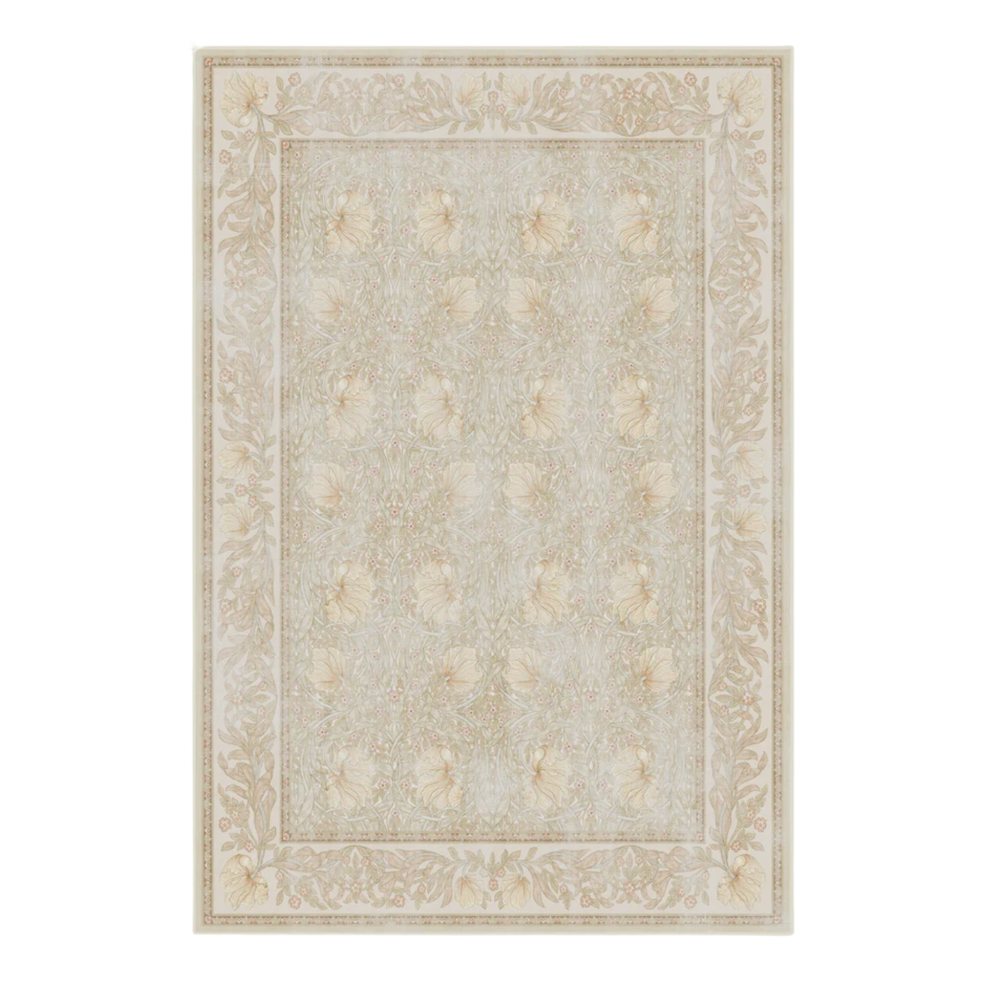 a vintage inspired rug in light yellow and soft green