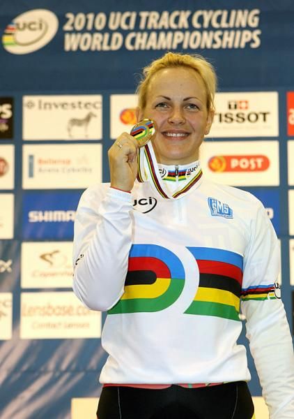 Simona Krupeckaite (Lithuania) with the gold medal she won in the women's Keirin.