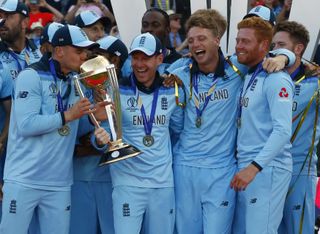 England celebrate winning the Cricket World Cup fina