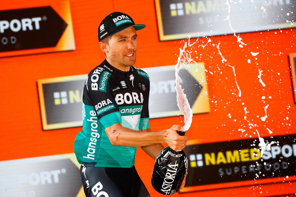 Cesare Benedetti celebrates his stage 12 win at the Giro