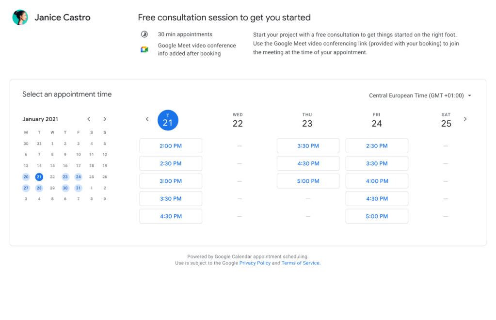 Google Calendar appointment booking gmail