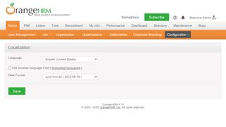OrangeHRM Localization Settings
