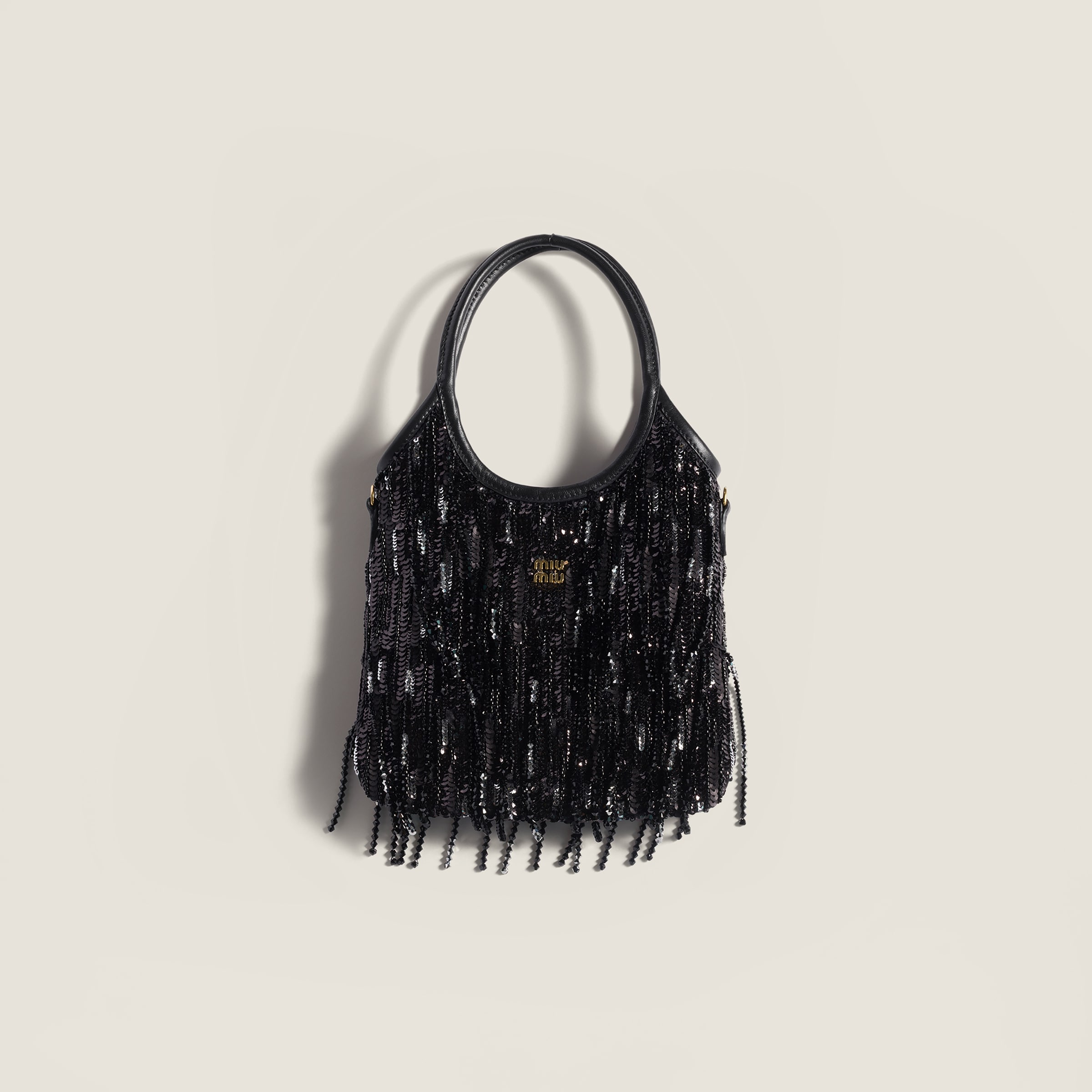 Ivy Satin Handbag With Crystal and Sequin Fringe