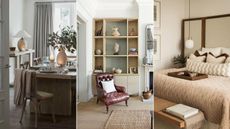 Three images of natural, calm toned interiors