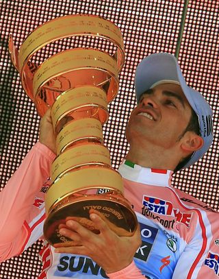 Alberto Contador celebrates his second victory in Italy's Grand Tour.