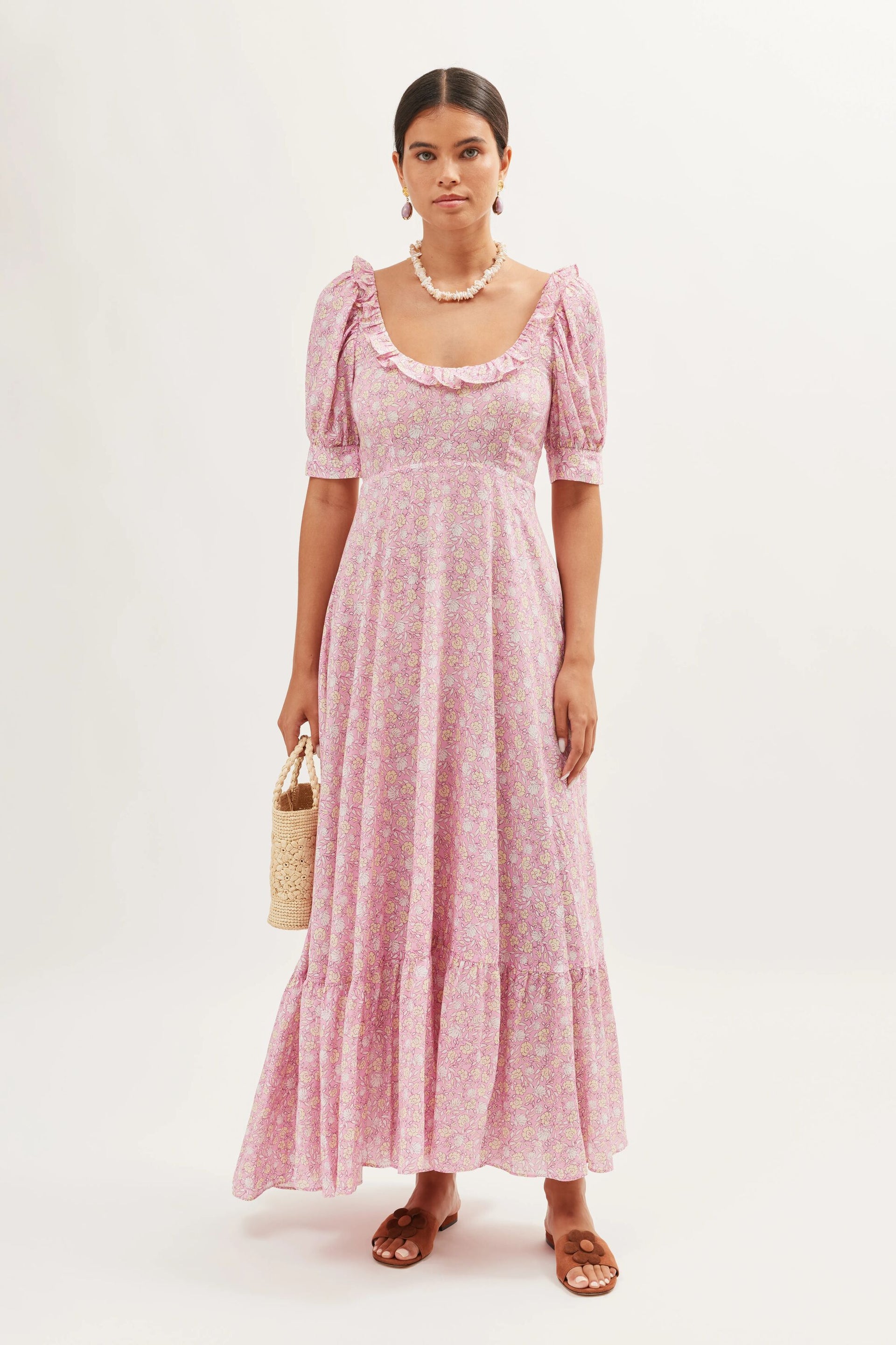 Sorana Cotton-Blend Midi Dress in Pink Shell Pansy Blush