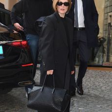 Julianne Moore wearing Bottega Barbara tote