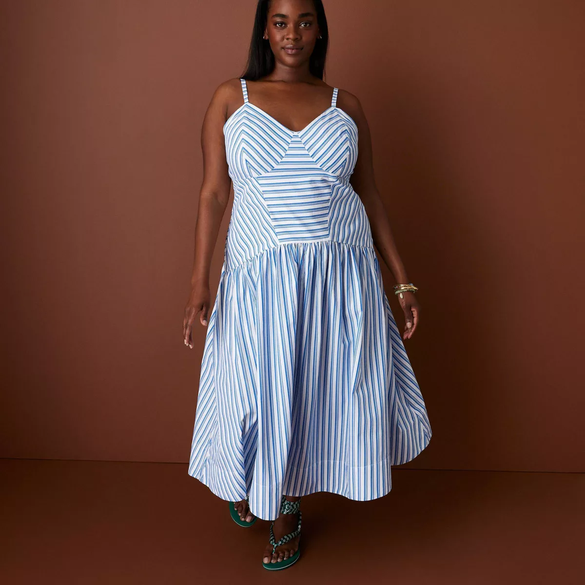 Women's Sleeveless Striped Drop Waist Midi Dress - Rosie Assoulin X Target Blue 4x