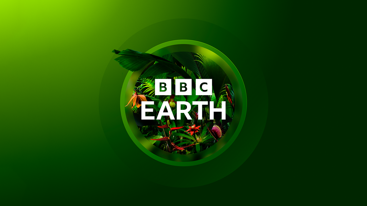 New BBC Earth logo in green, featuring jungle foliage inside of a blurred lens