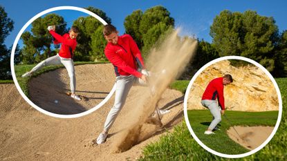 Golf Monthly Top 50 Coach Alex Elliott demonstrating the three hardest bunker shots in golf