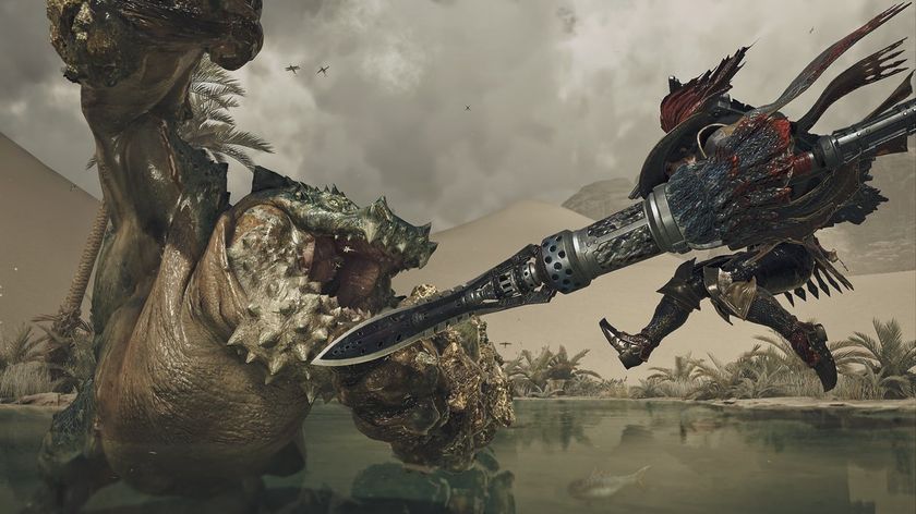 Monster Hunter Wilds screenshot showing a chatacabra battling a hunter 