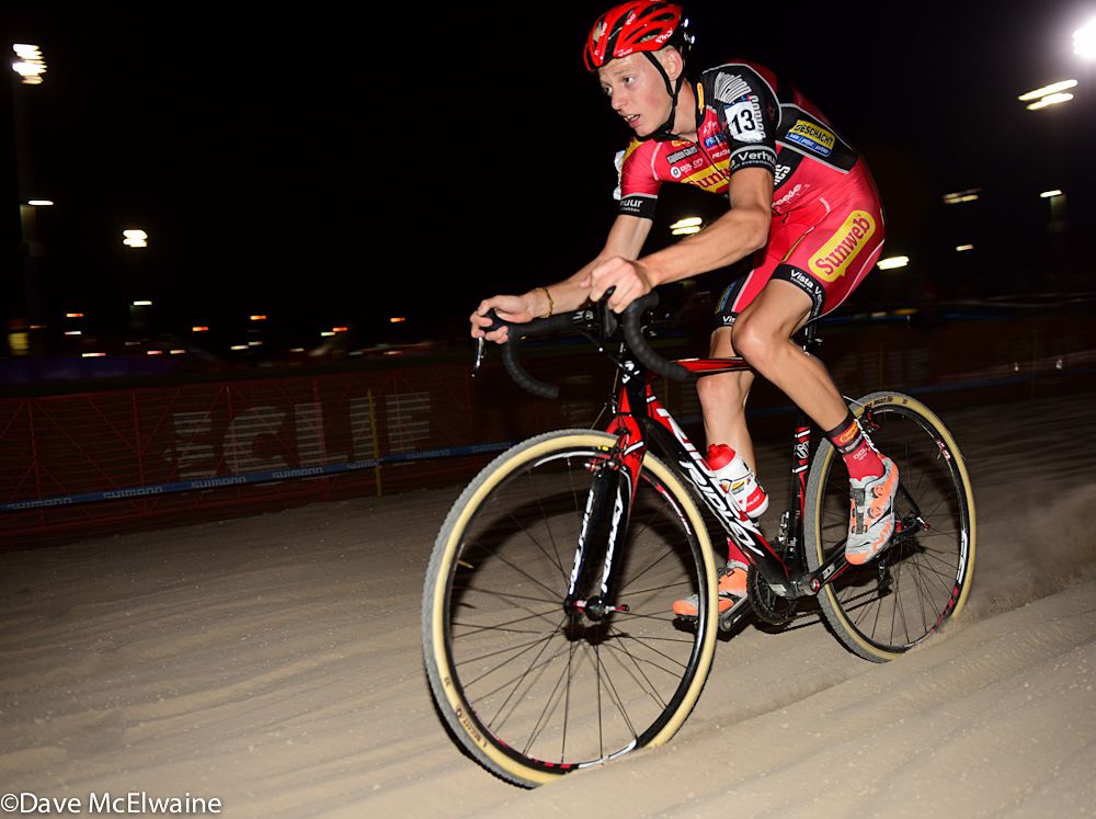 Michael Vanthourenhout (Sunweb-Nepolean Games) leading through the sand pit on lap two