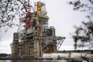 A total of 114 tanker trucks delivered more than 733,000 gallons of liquid hydrogen and liquid oxygen to the B-2 Test Stand at NASA's Stennis Space Center for the seventh "green run" test of NASA's SLS rocket.