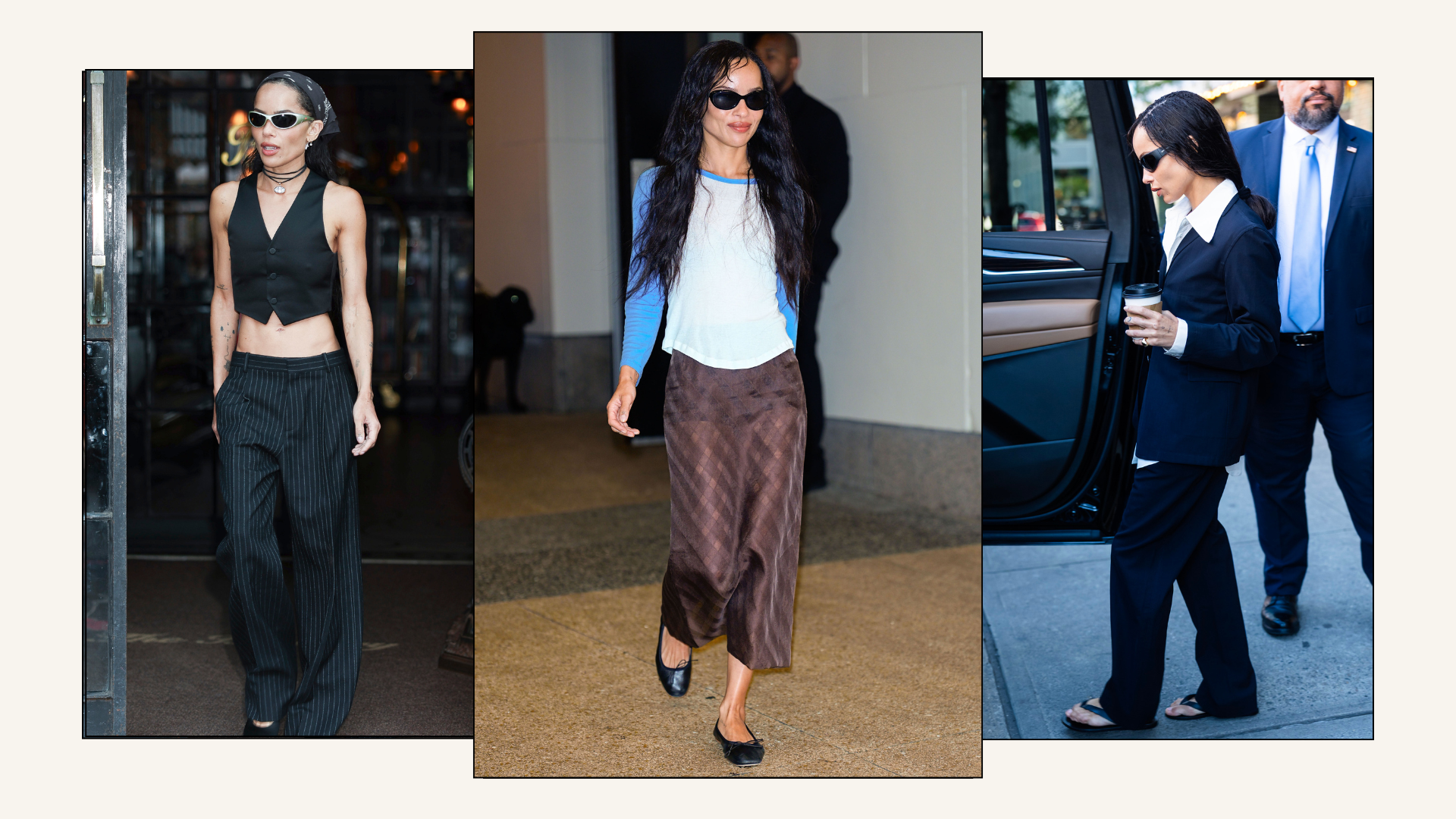 An image of Zoë Kravitz showcasing her autumn capsule wardrobe.
