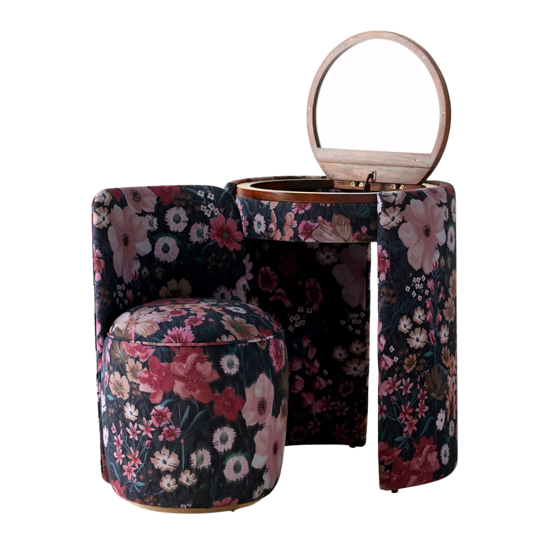 Urban Outfitters, Jane Upholstered Vanity &amp;amp; Stool Set in Moody Floral