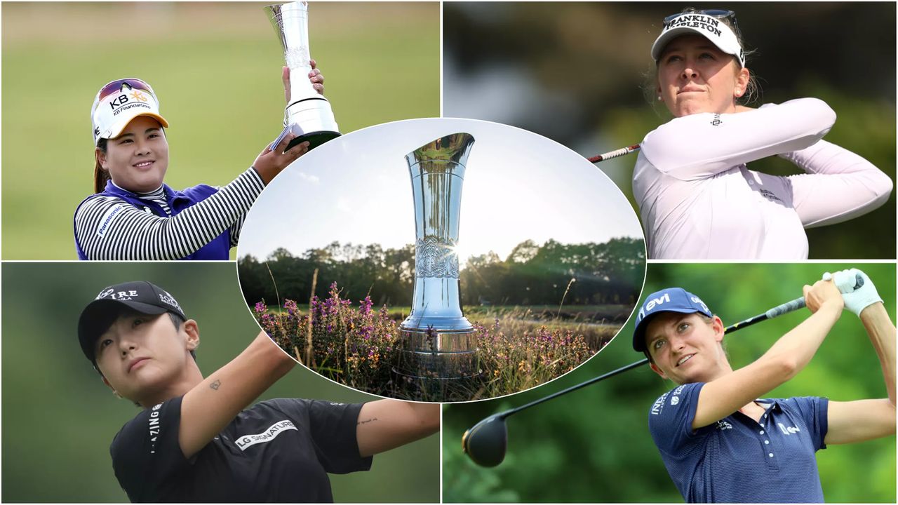 AIG Women&#039;s Open trophy and four female golfers in a montage