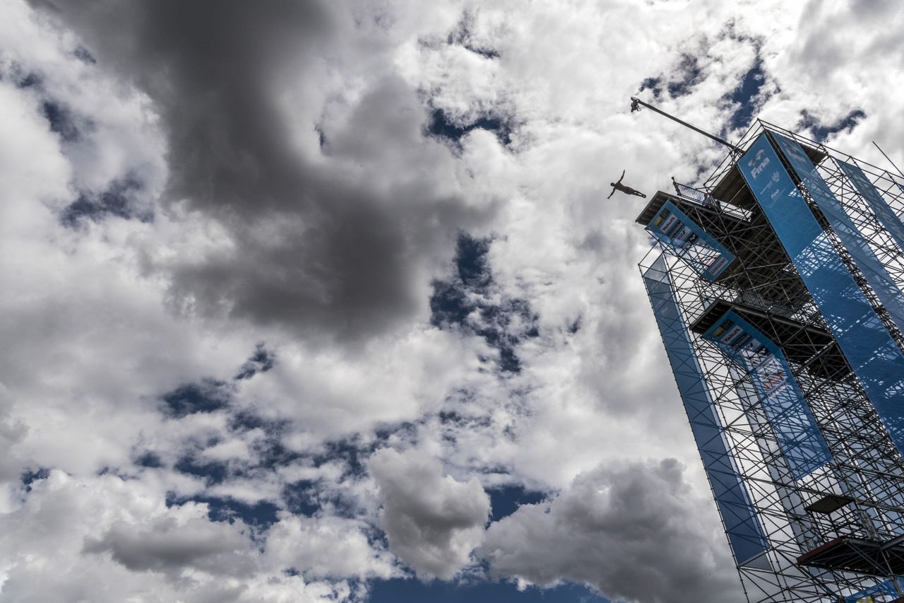 A diver practices for the Swimming World Championships in Budapest, Hungary.