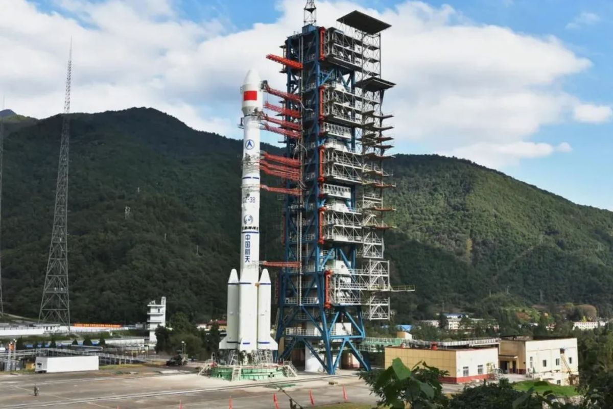 The Long March 3B for the Tiantong-1 (02) on the pad at Xichang; the rocket launched on Nov. 12, 2020.