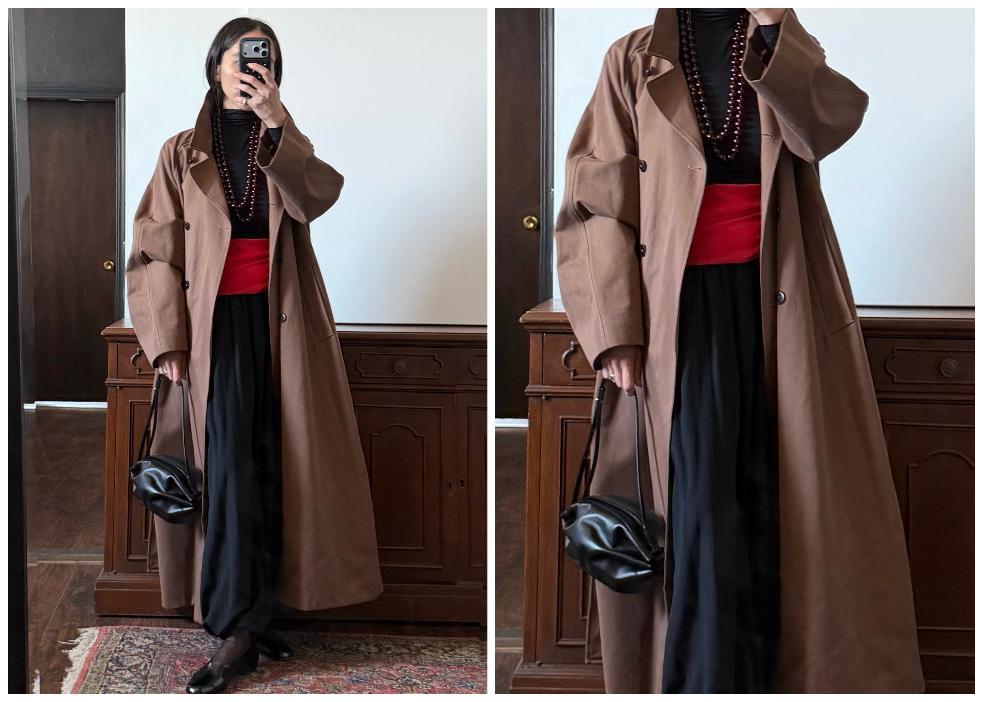 collage of Alexis Badiyi wearing a trench coat