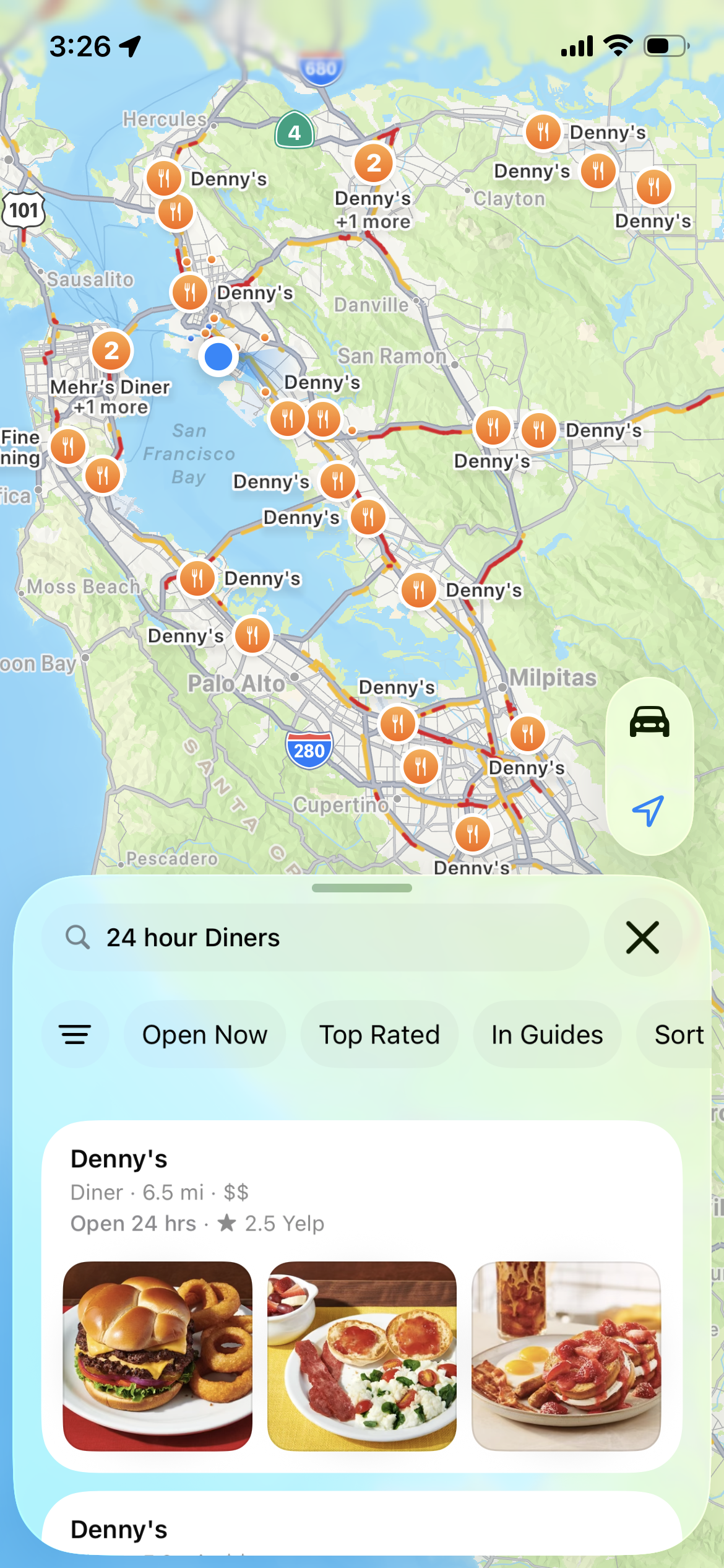 Screenshot of Apple Maps in iOS 26 public beta with natural language search