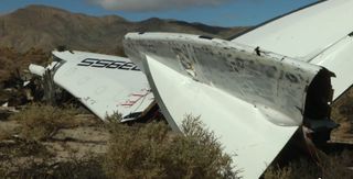 Debris from Virgin Galactic's SpaceShipTwo is seen on the Mojave Desert floor after breaking up in mid-flight during a failed test flight on Oct. 31, 2014. One pilot was killed and another injured in the test flight crash.