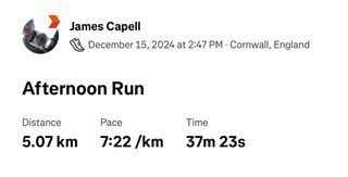 James' first run stats