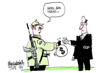 Political cartoon U.S. NRA GOP gun violence Parkland shooting teen protest